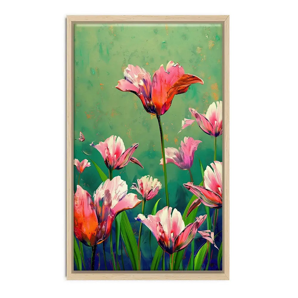 Pink Tulips Vivid Green Canvas Print Pink Tulips Vivid Green Canvas Print wall art product Treechild