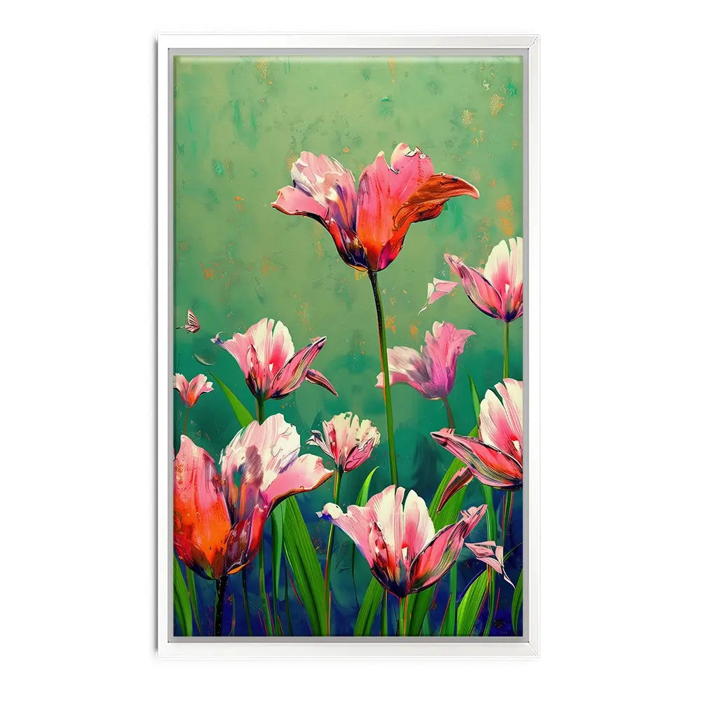Pink Tulips Vivid Green Canvas Print Pink Tulips Vivid Green Canvas Print wall art product Treechild