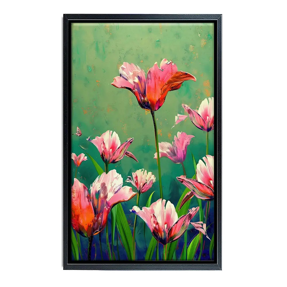 Pink Tulips Vivid Green Canvas Print Pink Tulips Vivid Green Canvas Print wall art product Treechild