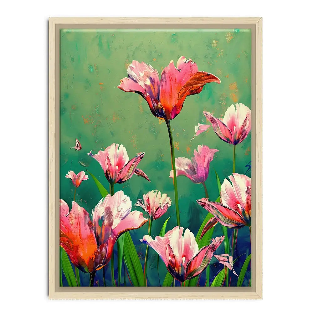 Pink Tulips Vivid Green Canvas Print Pink Tulips Vivid Green Canvas Print wall art product Treechild