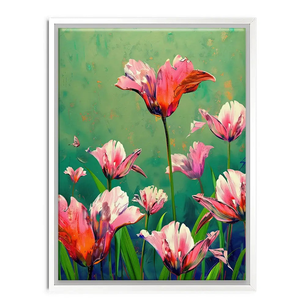 Pink Tulips Vivid Green Canvas Print Pink Tulips Vivid Green Canvas Print wall art product Treechild