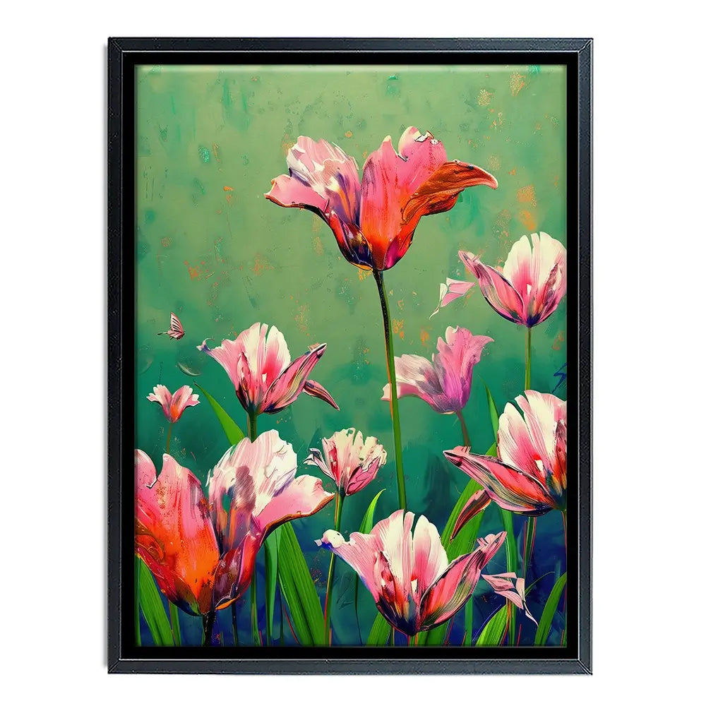 Pink Tulips Vivid Green Canvas Print Pink Tulips Vivid Green Canvas Print wall art product Treechild