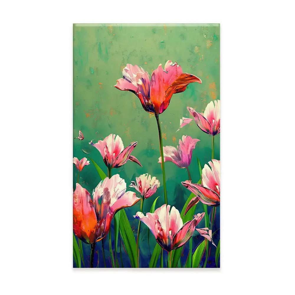 Pink Tulips Vivid Green Canvas Print Pink Tulips Vivid Green Canvas Print wall art product Treechild