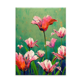Pink Tulips Vivid Green Canvas Print Pink Tulips Vivid Green Canvas Print wall art product Treechild
