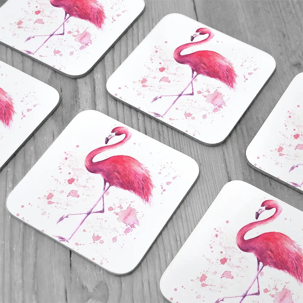 Pink Watercolour Flamingo Coaster Set Pink Watercolour Flamingo Coaster Set wall art product olgers / Shutterstock