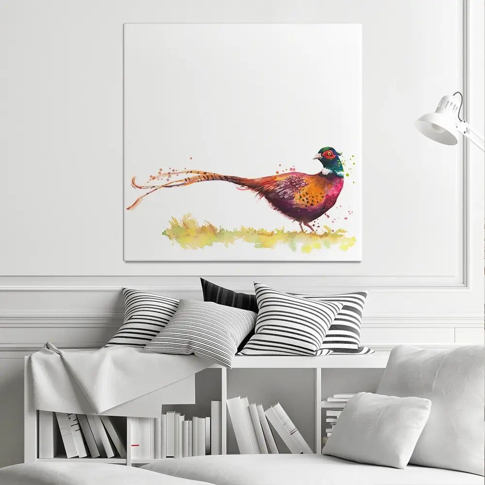 Pleasant Pheasant Square Canvas Print Pleasant Pheasant Square Canvas Print wall art product Kamieshkova / Shutterstock