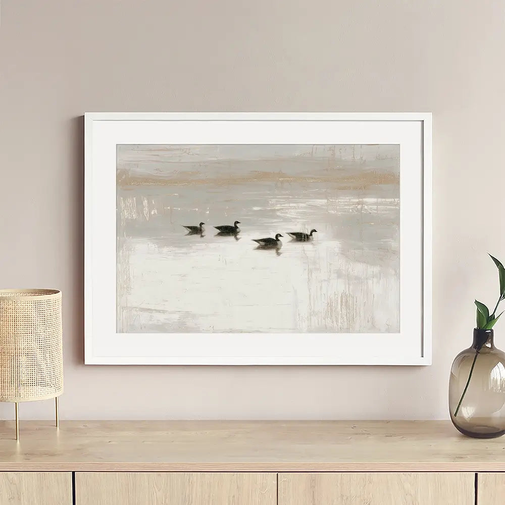 Pond Geese Dawn Framed Art Print Pond Geese Dawn Framed Art Print wall art product Chromatic Storm Studio