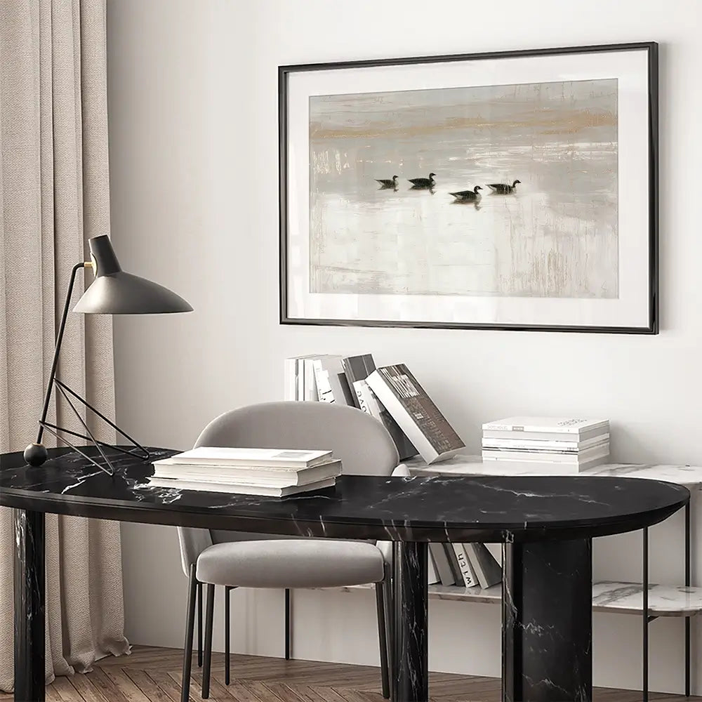Pond Geese Dawn Framed Art Print Pond Geese Dawn Framed Art Print wall art product Chromatic Storm Studio