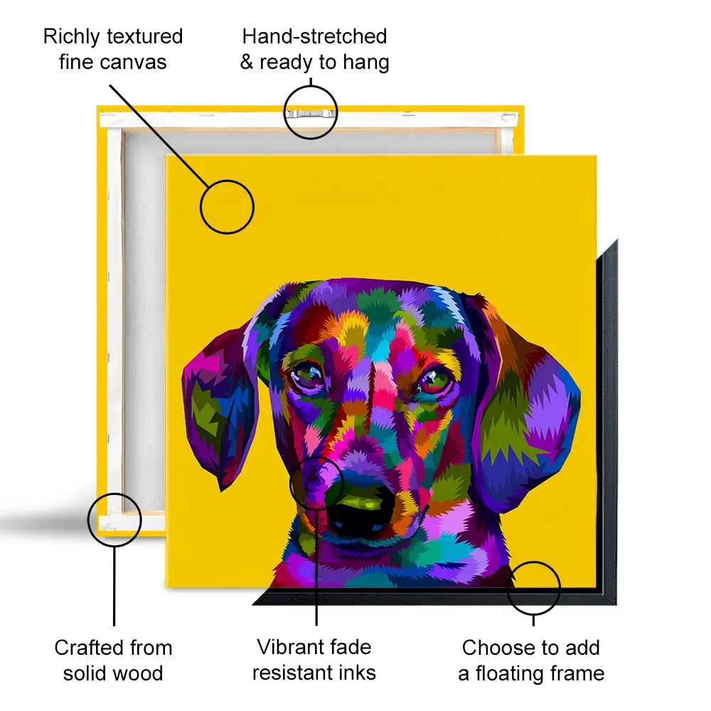 Pop Art Dachshund Canvas Print Pop Art Dachshund Canvas Print wall art product Sultan Receh / Shutterstock
