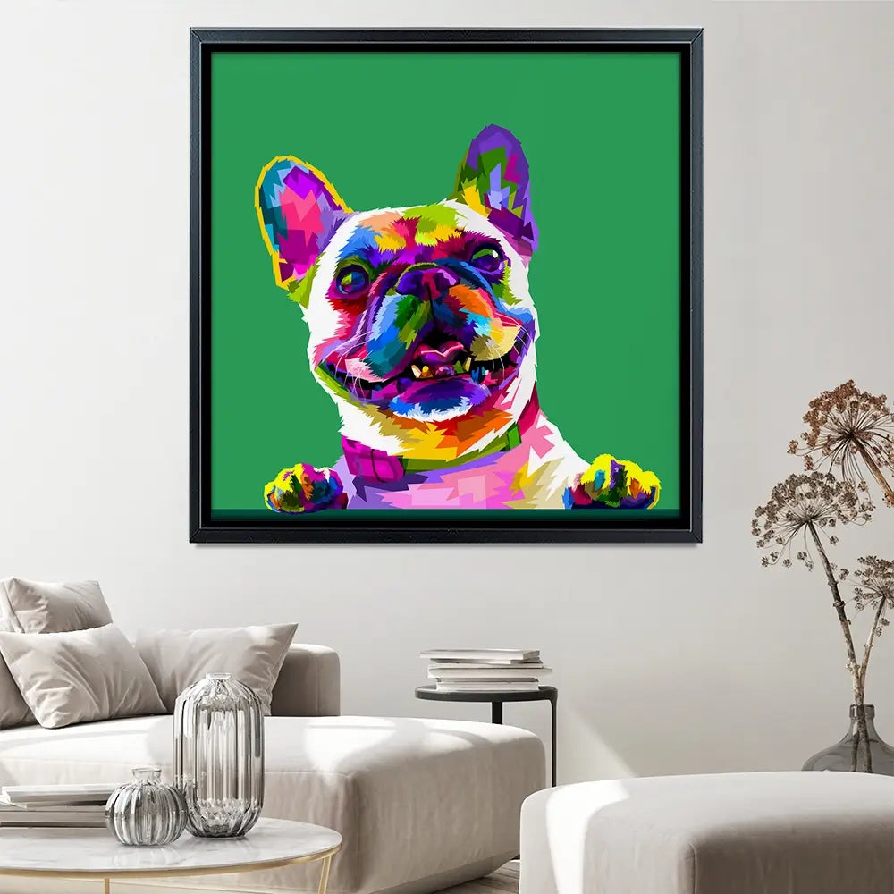 Pop Art Frenchie Square Canvas Print Pop Art Frenchie Square Canvas Print wall art product rainbow zoo / Shutterstock