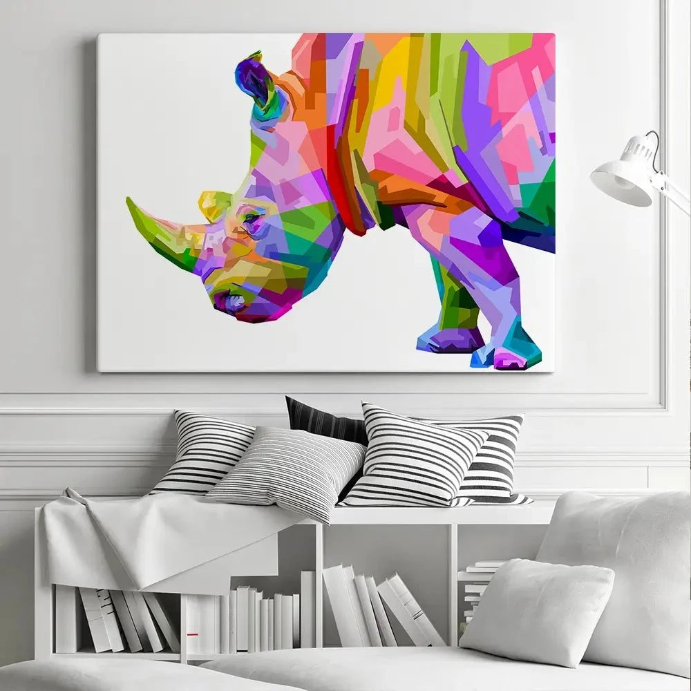 Pop Art Rhinoceros Canvas Print Pop Art Rhinoceros Canvas Print wall art product rainbow zoo / Shutterstock