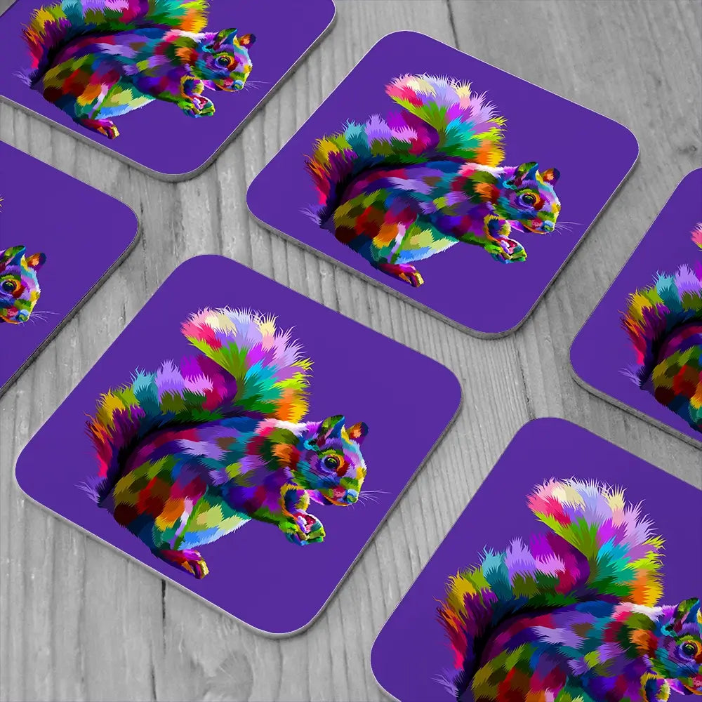 Pop Art Squirrel Coaster Set Pop Art Squirrel Coaster Set wall art product rainbow zoo / Shutterstock