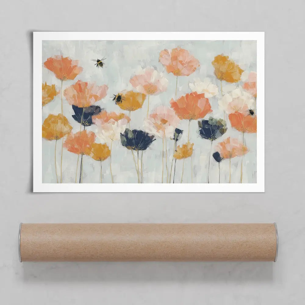 Poppies And Bees In Meadow Art Print Poppies And Bees In Meadow Art Print wall art product Chromatic Storm Studio