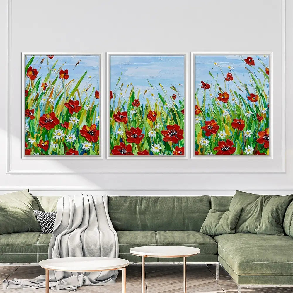 Poppies And Daisies Trio Canvas Print Poppies And Daisies Trio Canvas Print wall art product Olga Tkachyk