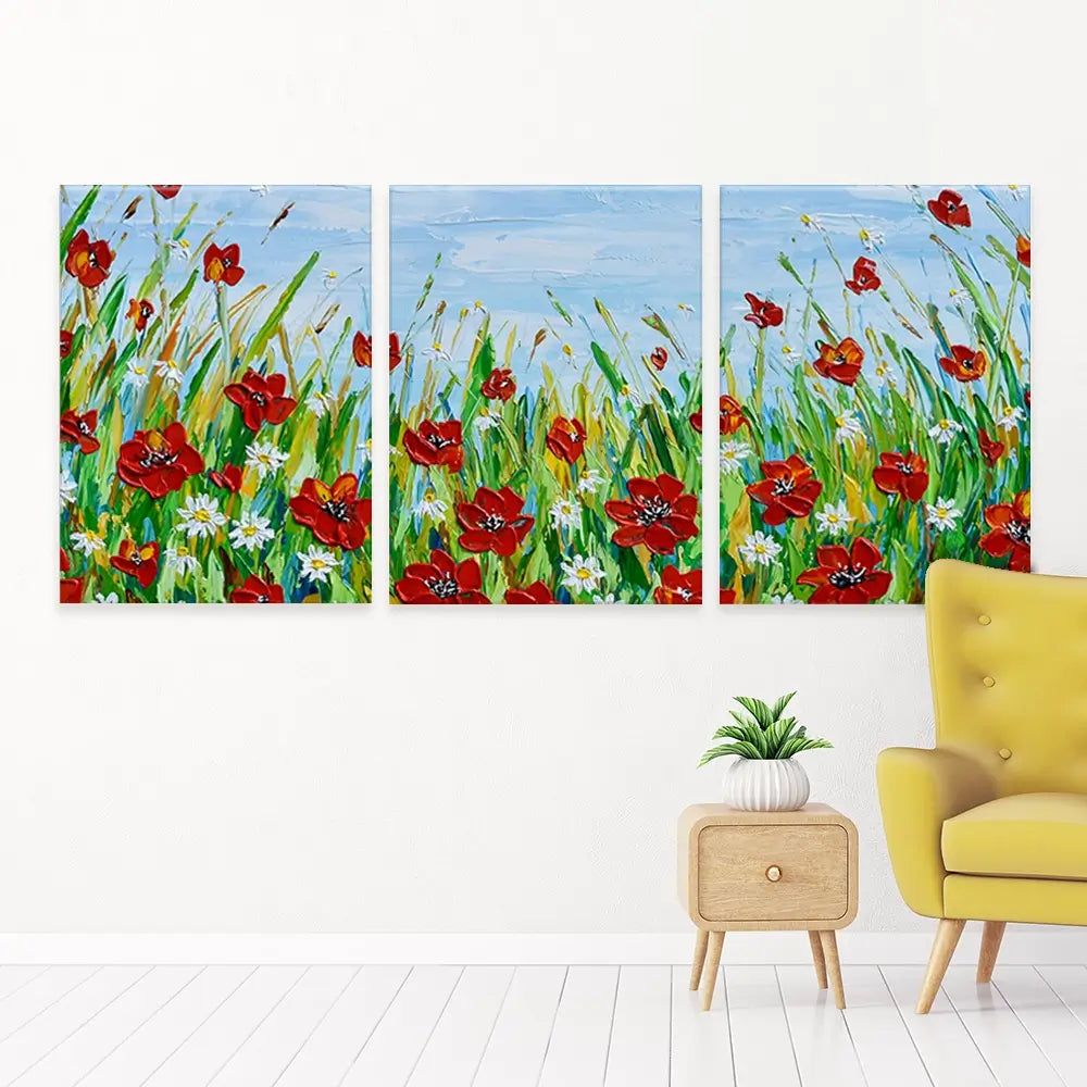 Poppies And Daisies Trio Canvas Print Poppies And Daisies Trio Canvas Print wall art product Olga Tkachyk