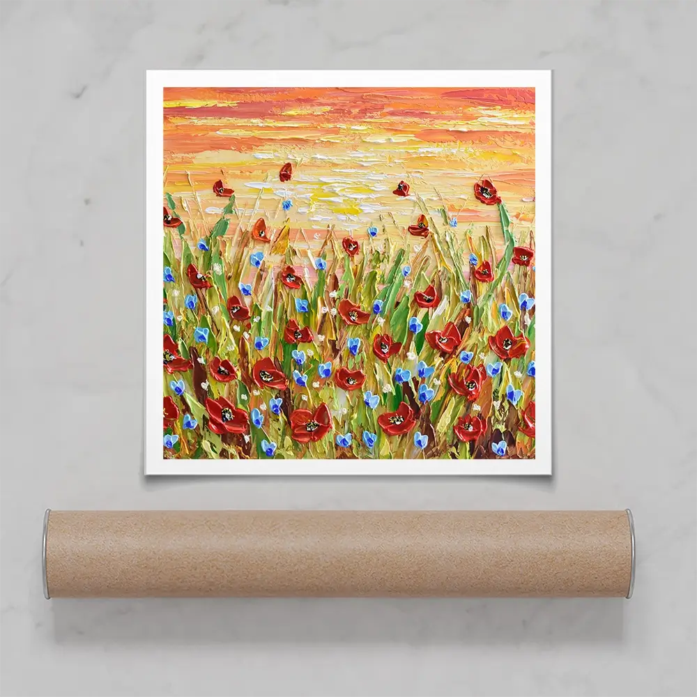 Poppies At Sunset Square Art Print Poppies At Sunset Square Art Print wall art product Olga Tkachyk