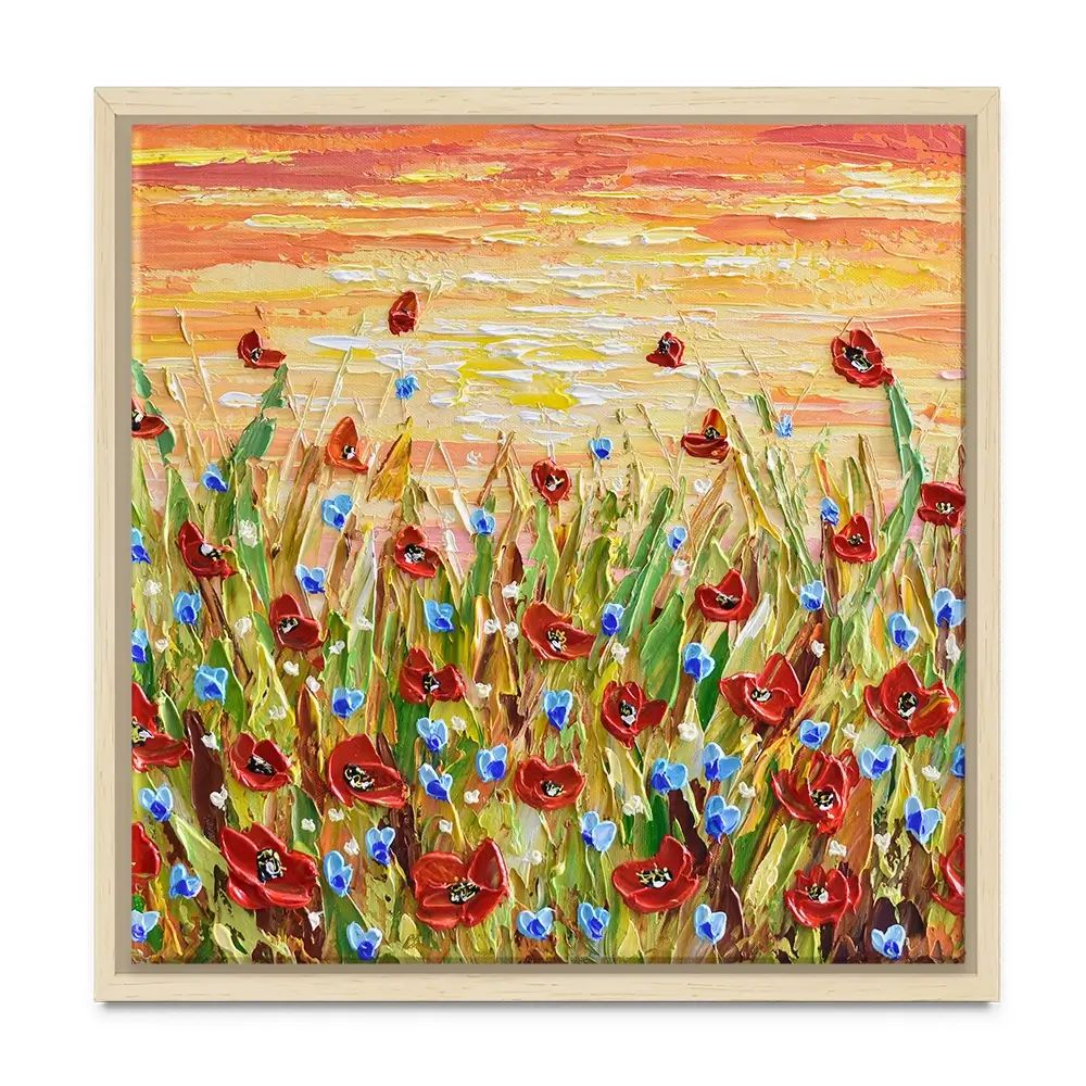 Poppies At Sunset Square Canvas Print Poppies At Sunset Square Canvas Print wall art product Olga Tkachyk