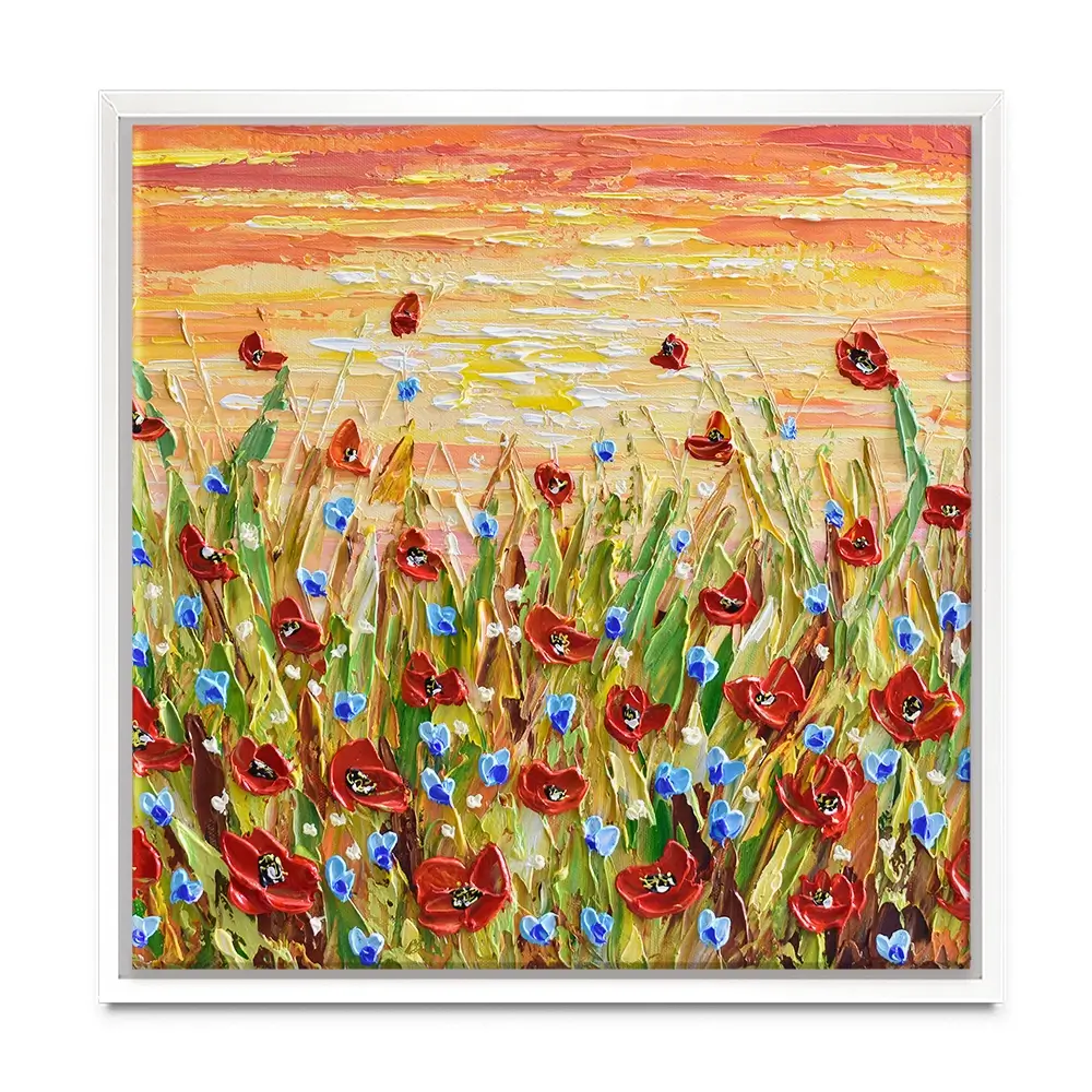 Poppies At Sunset Square Canvas Print Poppies At Sunset Square Canvas Print wall art product Olga Tkachyk