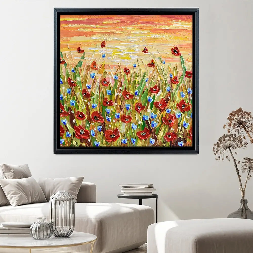 Poppies At Sunset Square Canvas Print Poppies At Sunset Square Canvas Print wall art product Olga Tkachyk