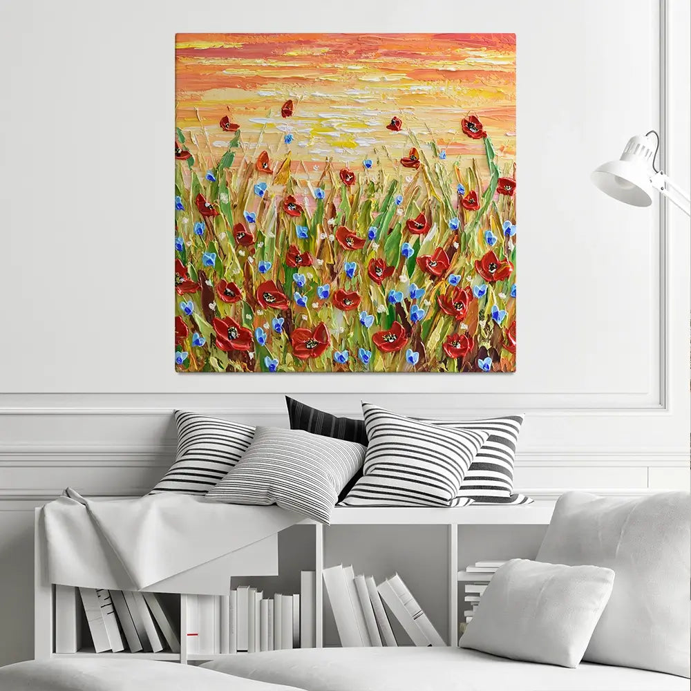 Poppies At Sunset Square Canvas Print Poppies At Sunset Square Canvas Print wall art product Olga Tkachyk