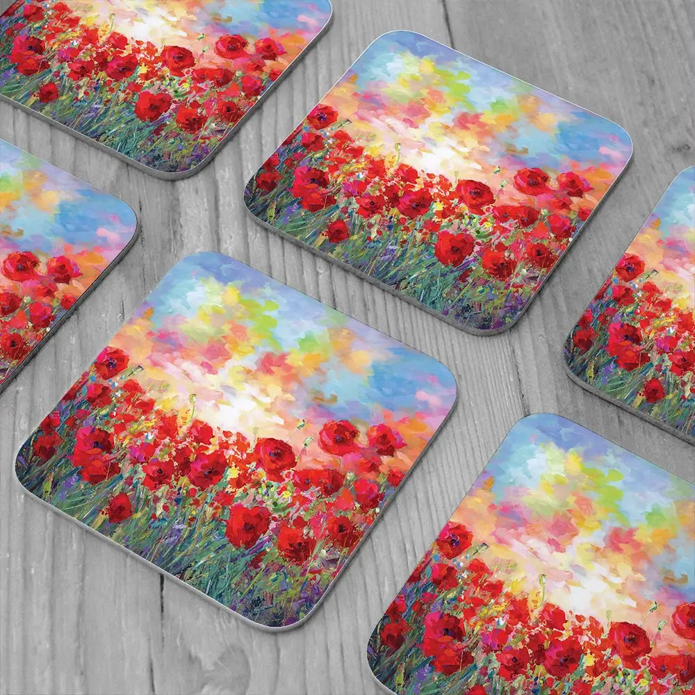 Poppy Flower Field Coaster Set Poppy Flower Field Coaster Set wall art product Leon Devenice