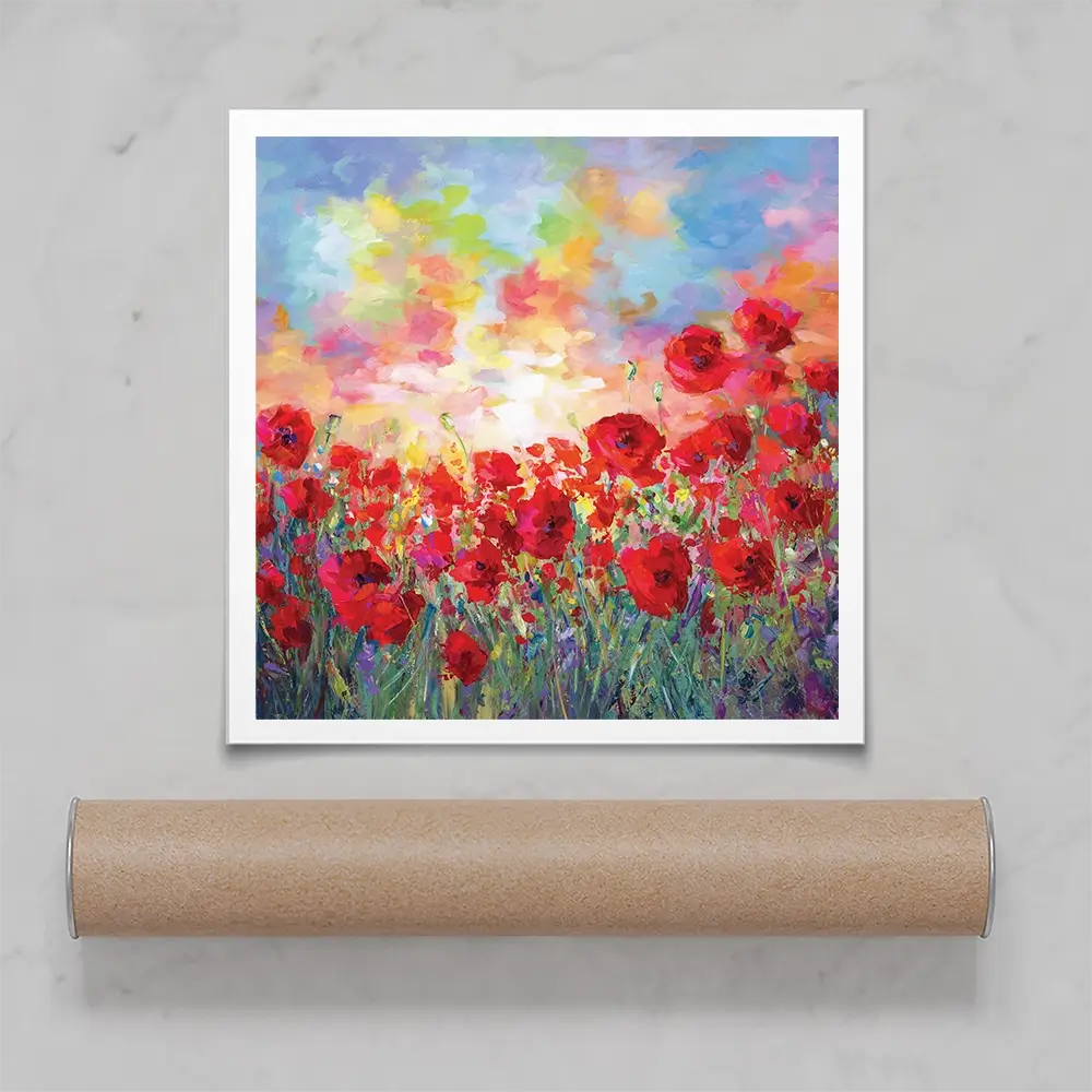 Poppy Flower Field Square Art Print Poppy Flower Field Square Art Print wall art product Leon Devenice