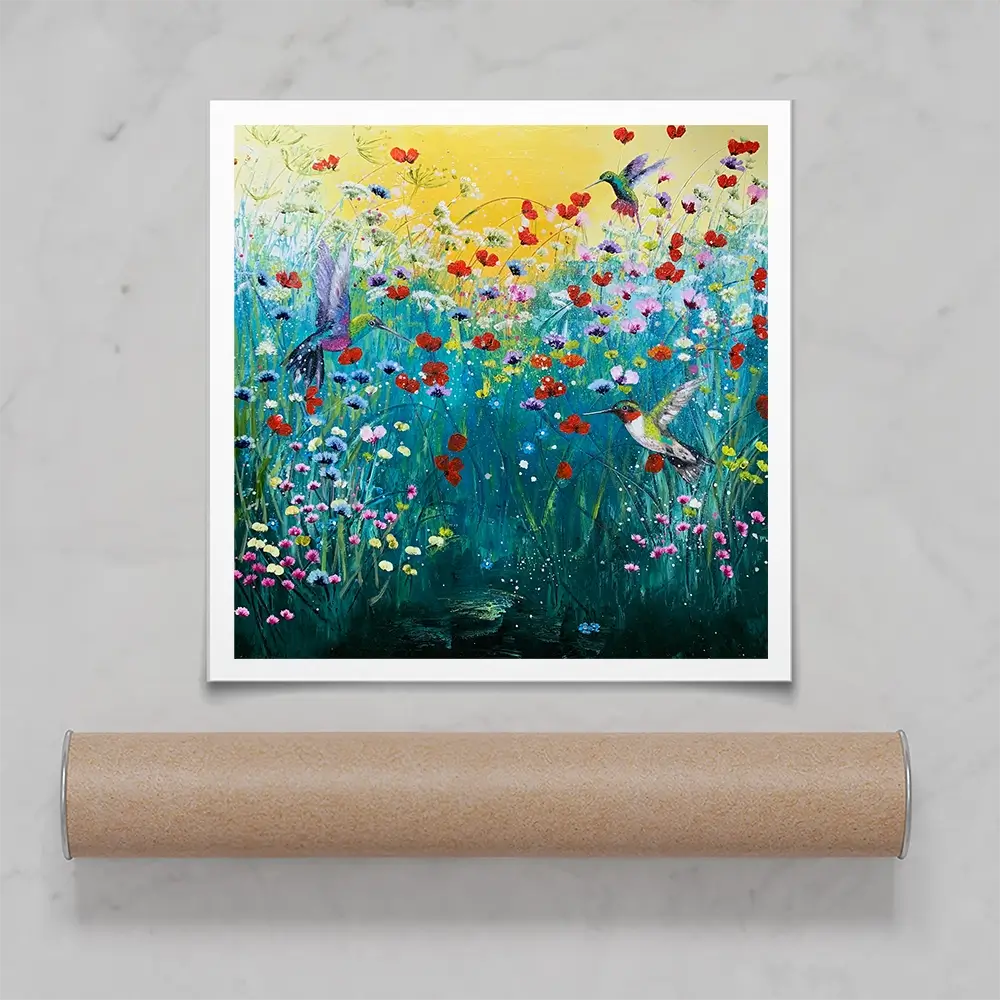 Pretty Birds And Pretty Flowers Square Art Print Pretty Birds And Pretty Flowers Square Art Print wall art product Laure Bury
