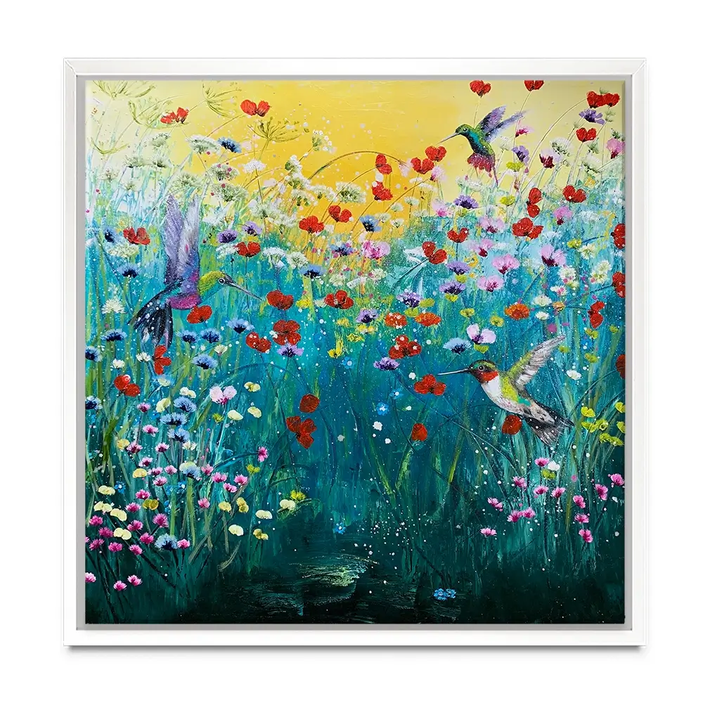 Pretty Birds And Pretty Flowers Square Canvas Print Pretty Birds And Pretty Flowers Square Canvas Print wall art product Laure Bury