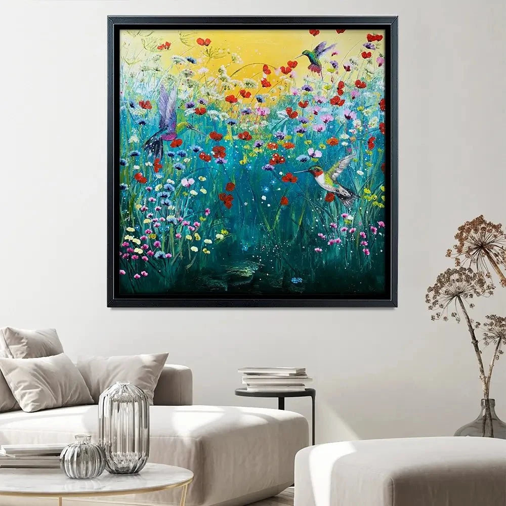 Pretty Birds And Pretty Flowers Square Canvas Print Pretty Birds And Pretty Flowers Square Canvas Print wall art product Laure Bury