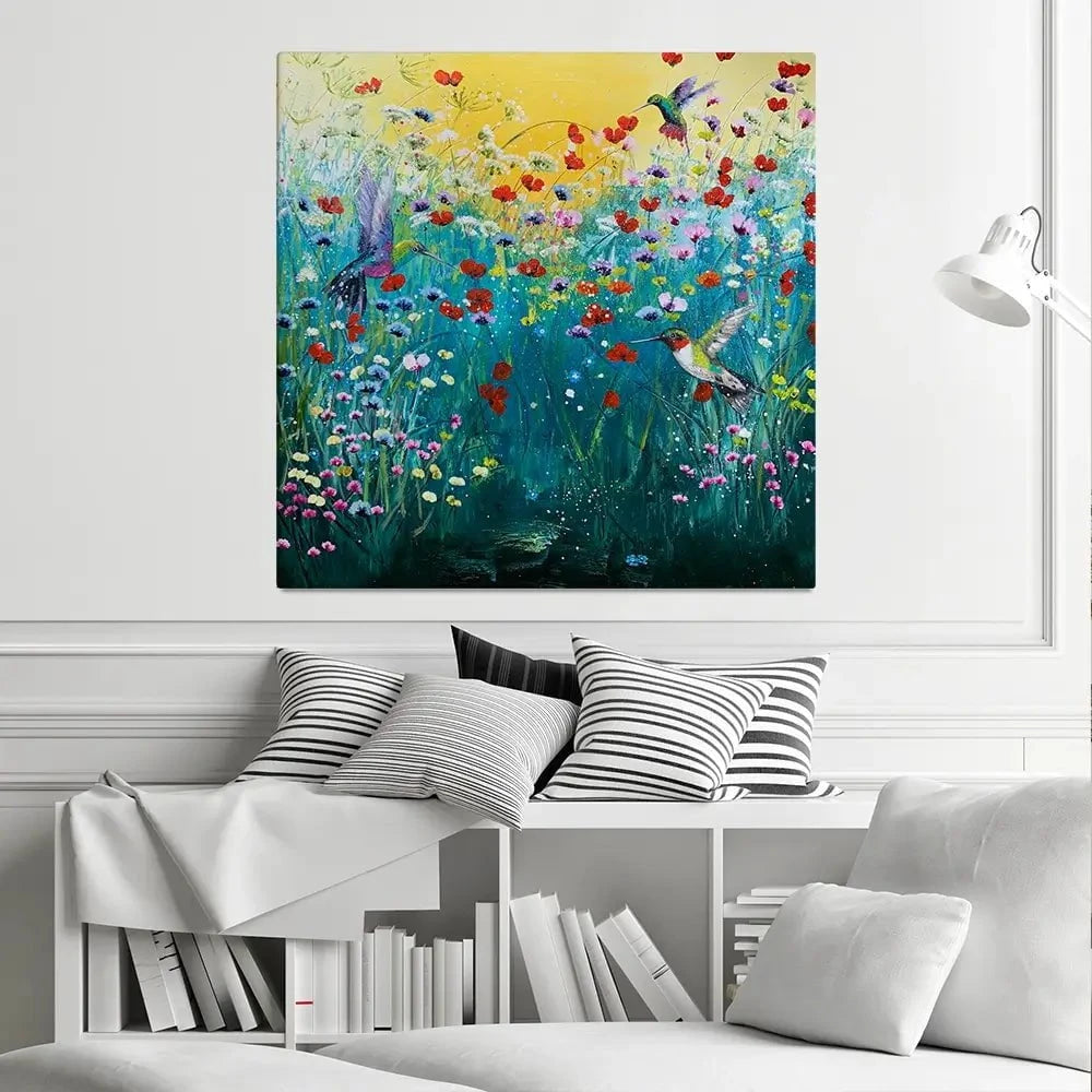 Pretty Birds And Pretty Flowers Square Canvas Print Pretty Birds And Pretty Flowers Square Canvas Print wall art product Laure Bury
