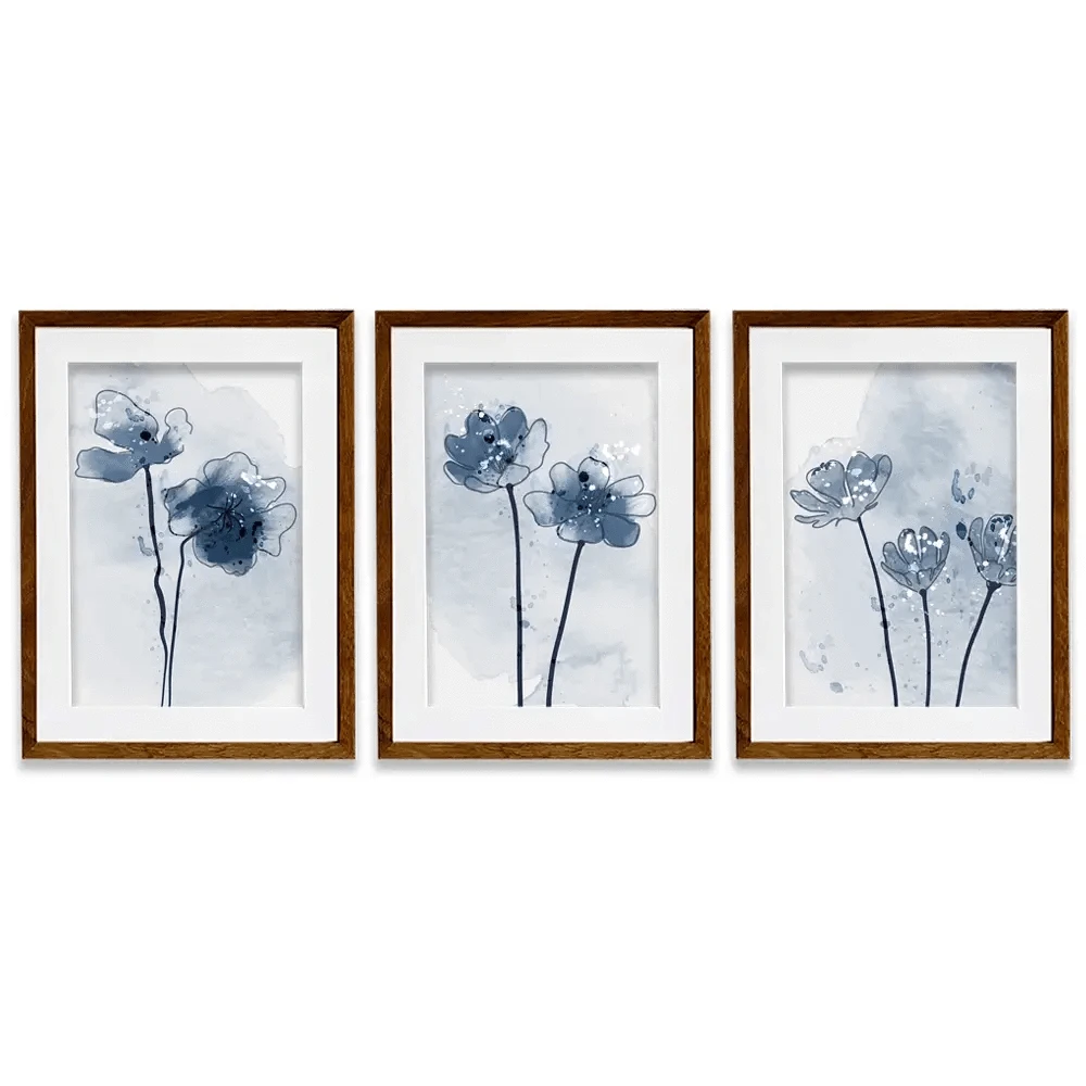 Pretty Blue Flowers Framed Art Print Trio Pretty Blue Flowers Framed Art Print Trio wall art product TWINS DESIGN STUDIO / Shutterstock
