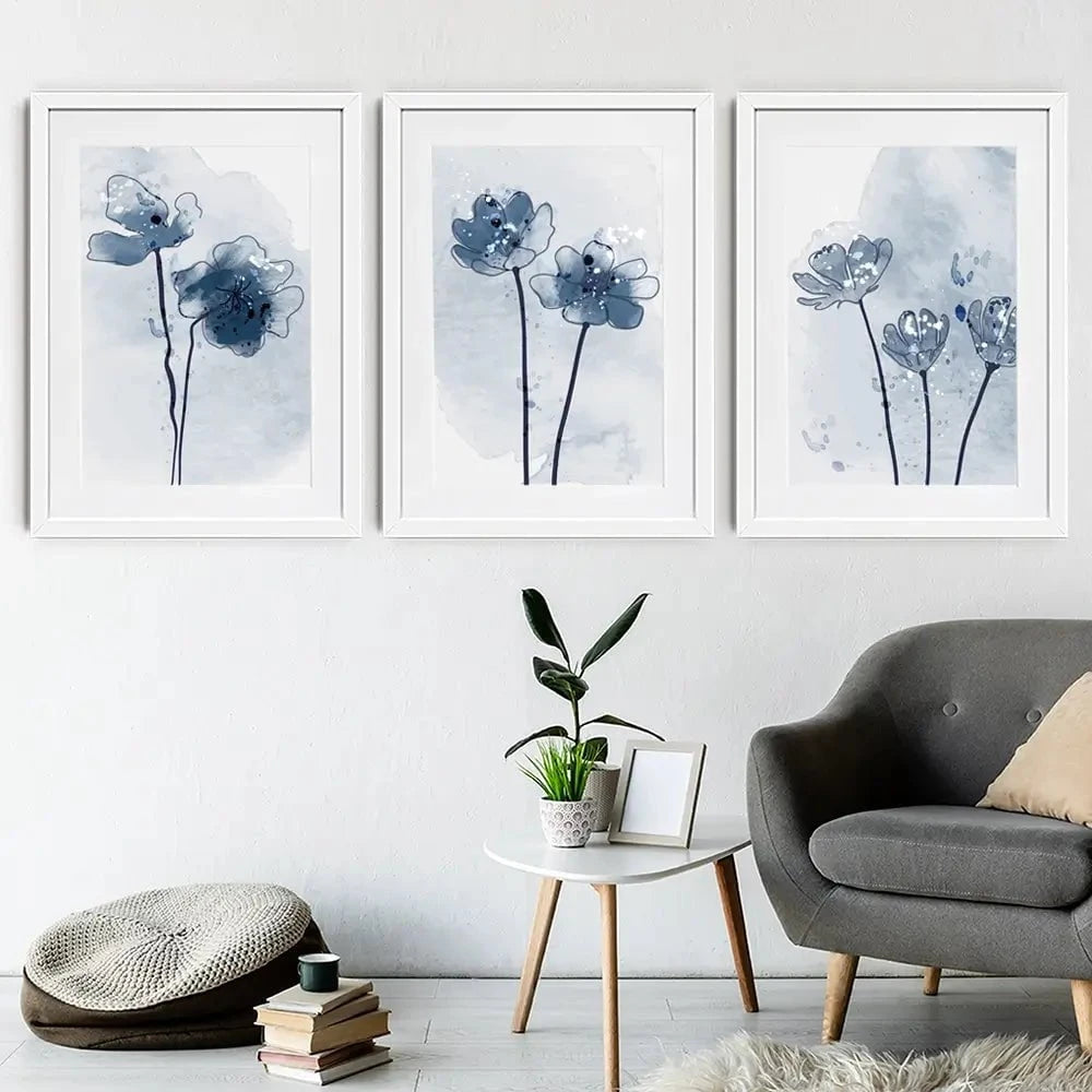Pretty Blue Flowers Framed Art Print Trio Pretty Blue Flowers Framed Art Print Trio wall art product TWINS DESIGN STUDIO / Shutterstock
