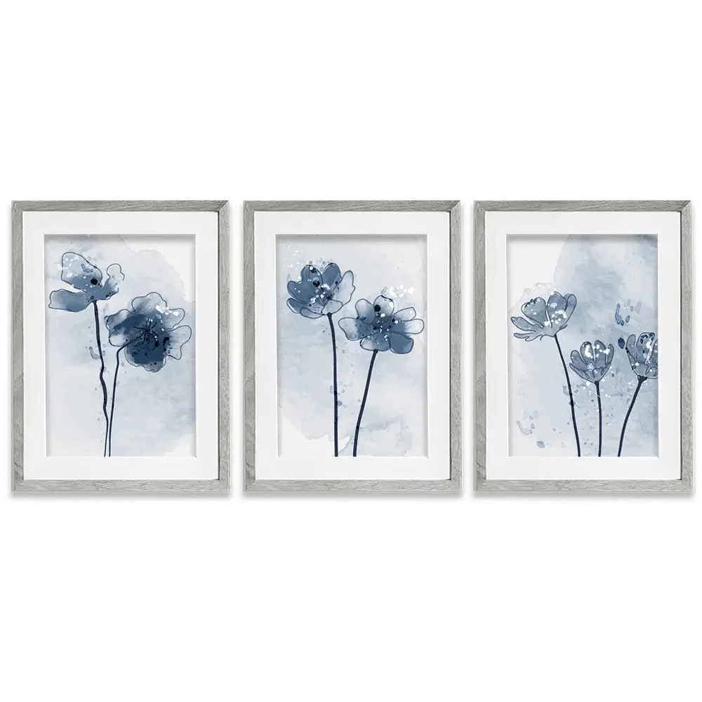 Pretty Blue Flowers Framed Art Print Trio Pretty Blue Flowers Framed Art Print Trio wall art product TWINS DESIGN STUDIO / Shutterstock