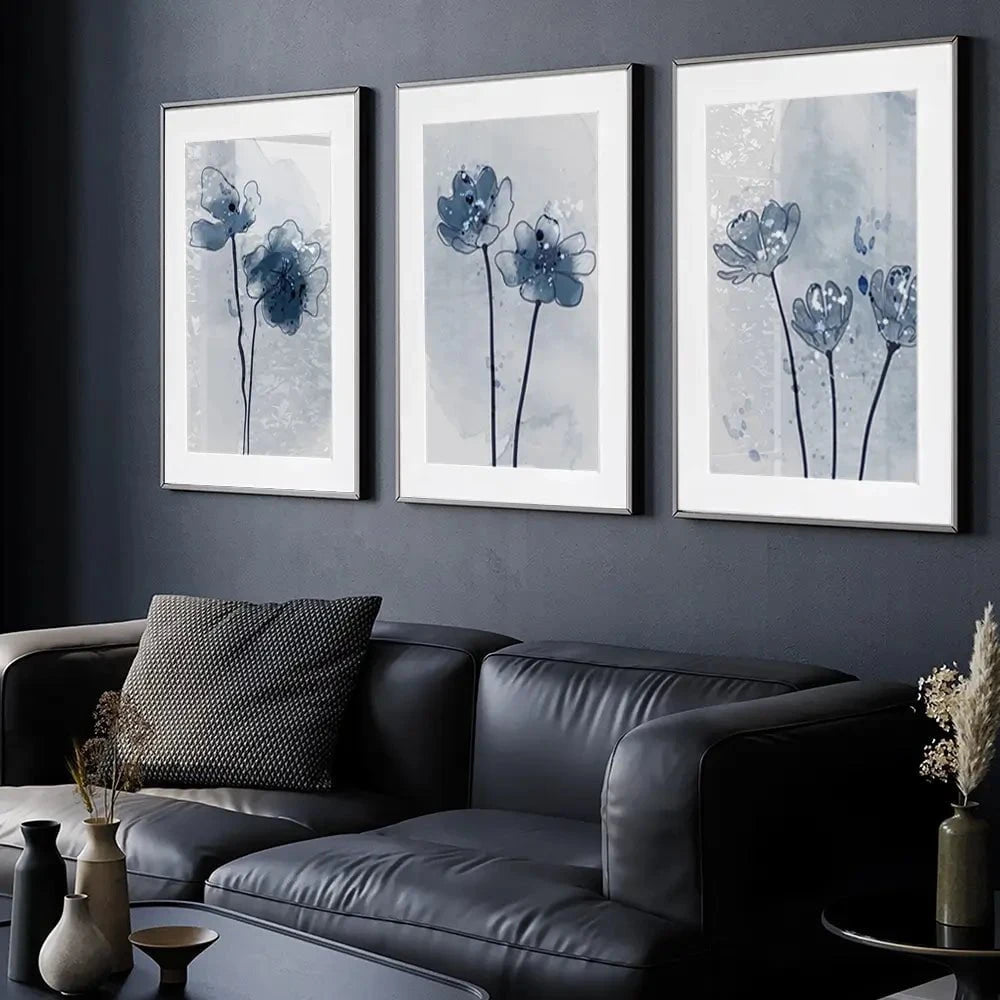 Pretty Blue Flowers Framed Art Print Trio Pretty Blue Flowers Framed Art Print Trio wall art product TWINS DESIGN STUDIO / Shutterstock