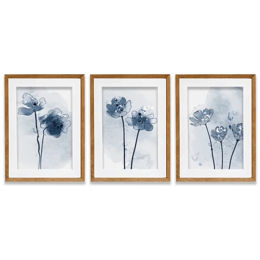 Pretty Blue Flowers Framed Art Print Trio Pretty Blue Flowers Framed Art Print Trio wall art product TWINS DESIGN STUDIO / Shutterstock