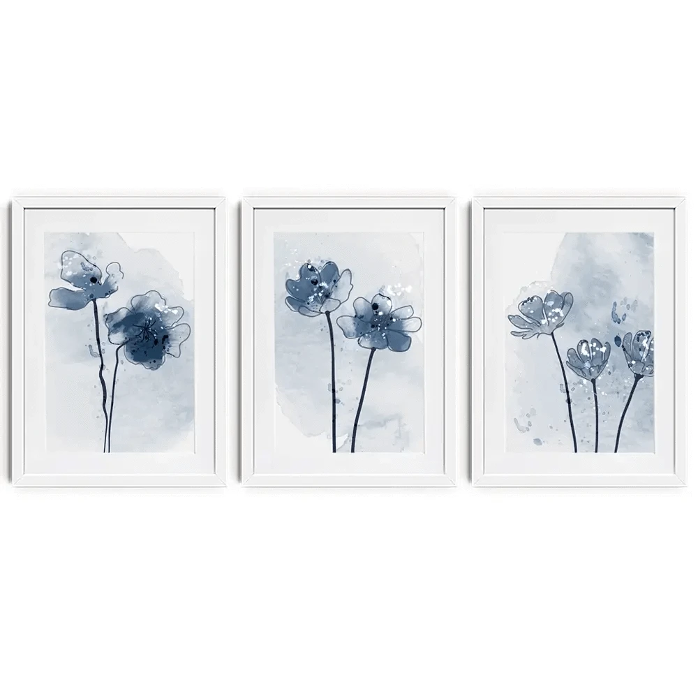 Pretty Blue Flowers Framed Art Print Trio Pretty Blue Flowers Framed Art Print Trio wall art product TWINS DESIGN STUDIO / Shutterstock