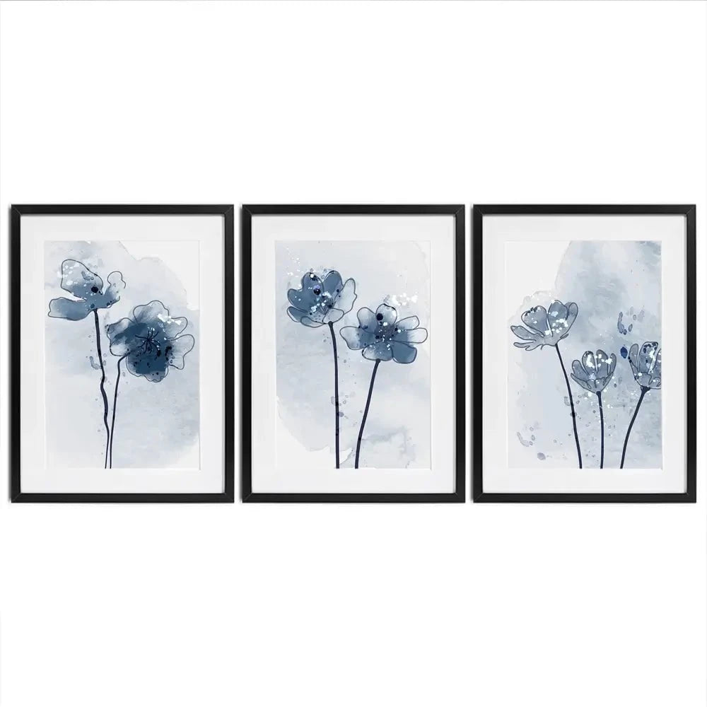Pretty Blue Flowers Framed Art Print Trio Pretty Blue Flowers Framed Art Print Trio wall art product TWINS DESIGN STUDIO / Shutterstock