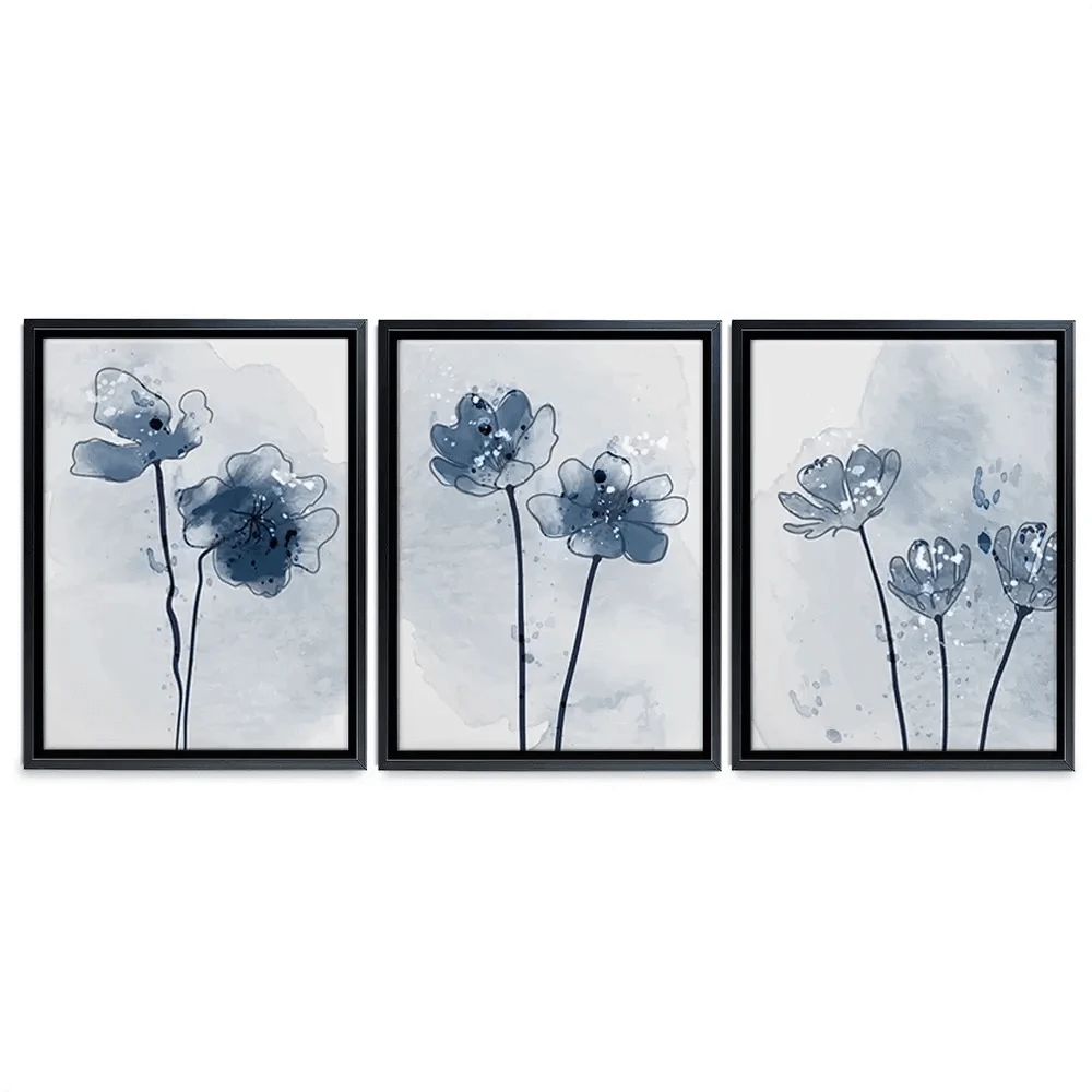 Pretty Blue Flowers Trio Canvas Print Pretty Blue Flowers Trio Canvas Print wall art product TWINS DESIGN STUDIO / Shutterstock