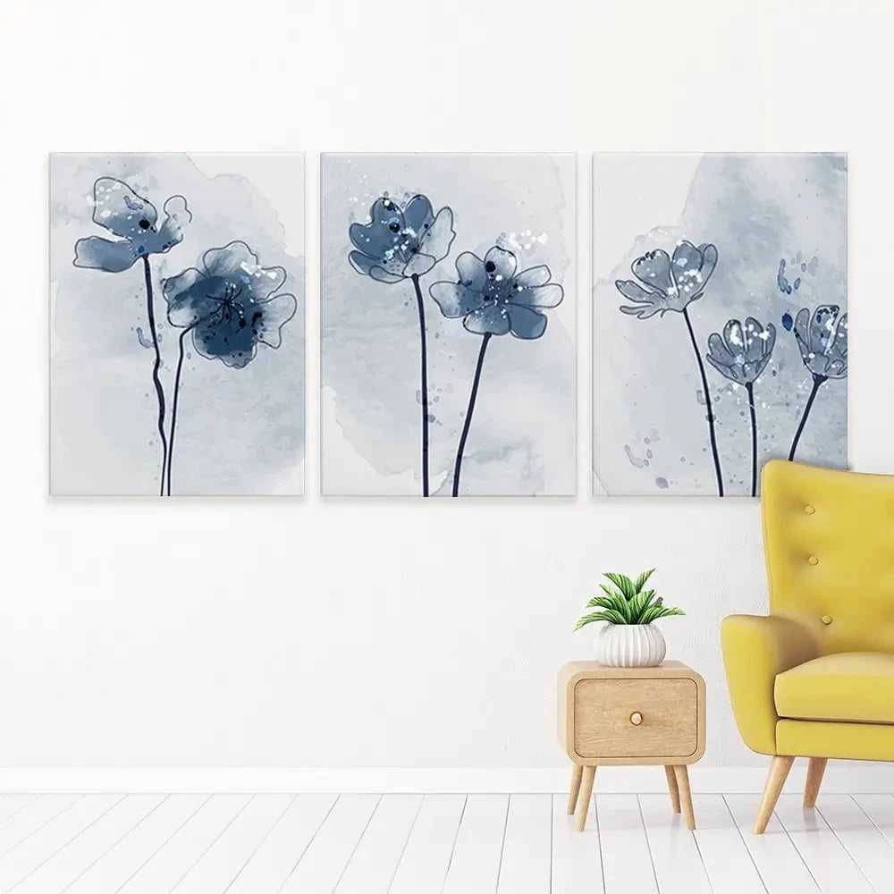 Pretty Blue Flowers Trio Canvas Print Pretty Blue Flowers Trio Canvas Print wall art product TWINS DESIGN STUDIO / Shutterstock