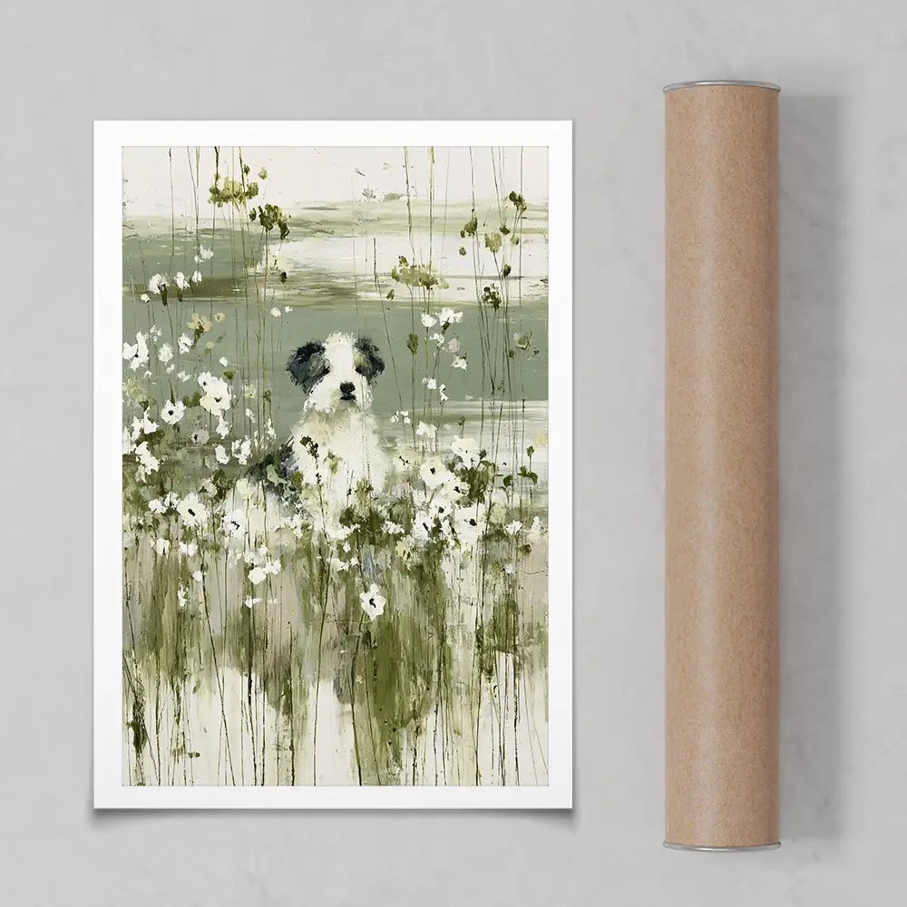 Puppy In The Meadow Art Print Puppy In The Meadow Art Print wall art product Chromatic Storm Studio