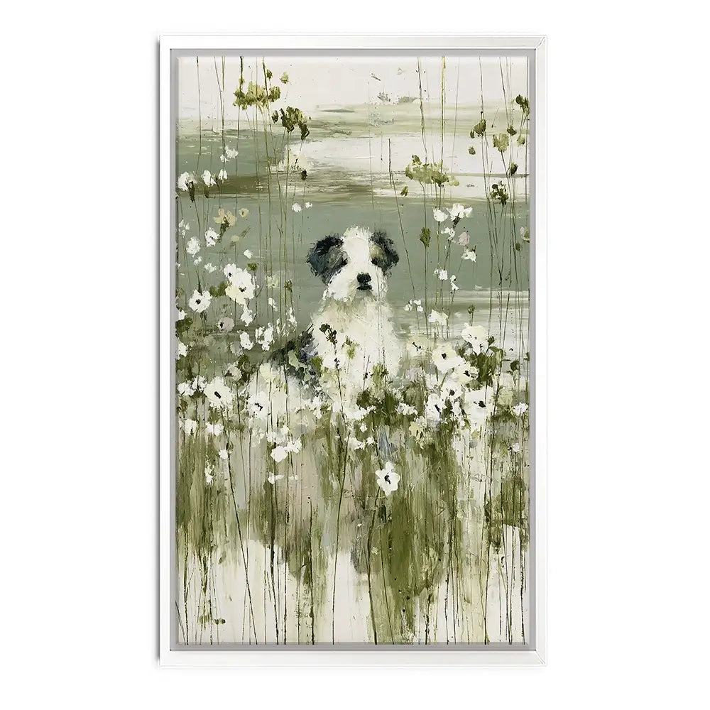 Puppy In The Meadow Canvas Print Puppy In The Meadow Canvas Print wall art product Chromatic Storm Studio