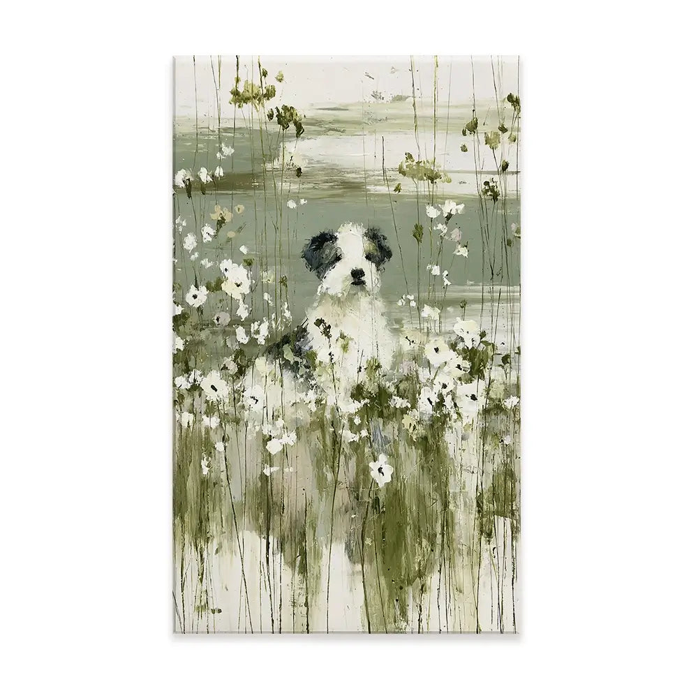 Puppy In The Meadow Canvas Print Puppy In The Meadow Canvas Print wall art product Chromatic Storm Studio