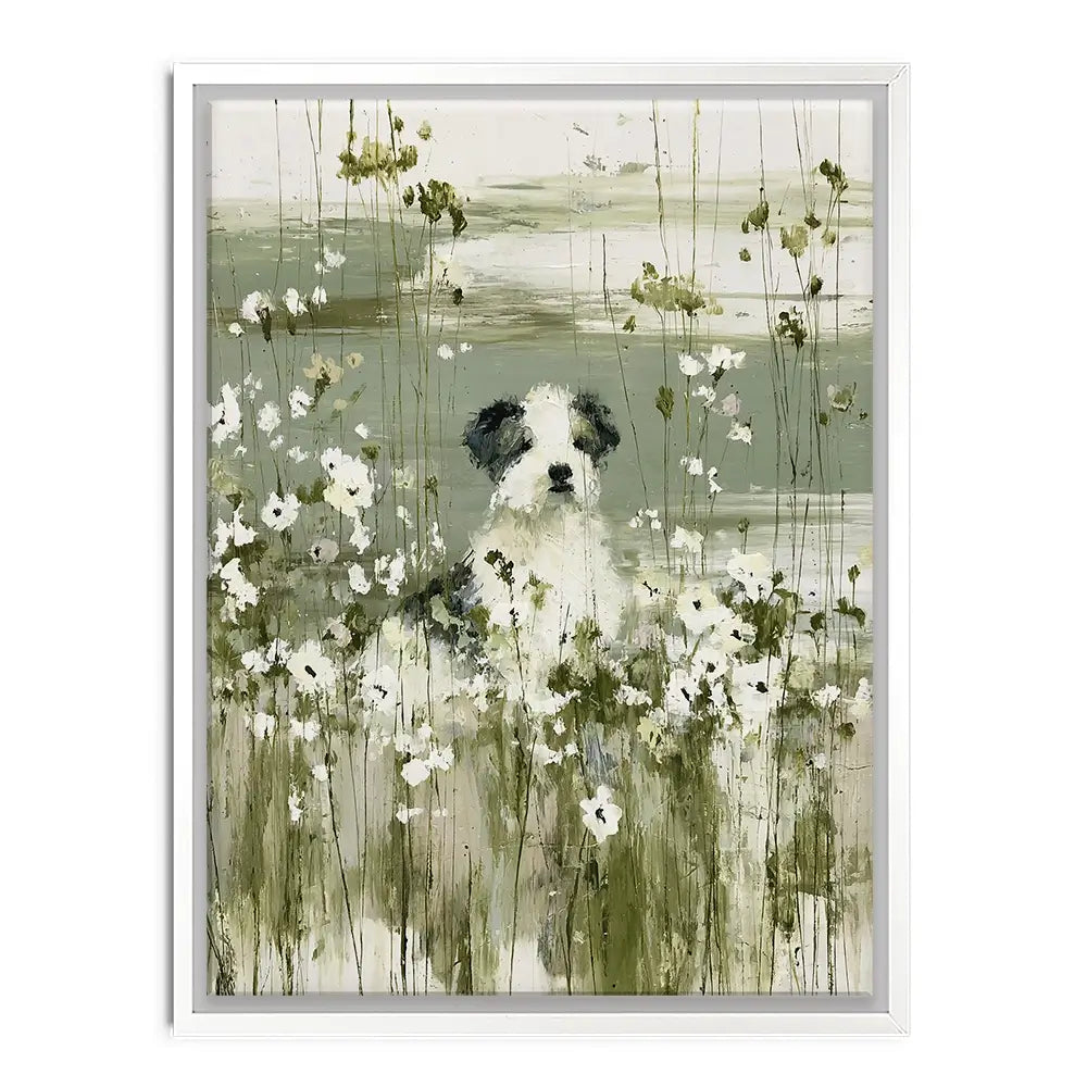 Puppy In The Meadow Canvas Print Puppy In The Meadow Canvas Print wall art product Chromatic Storm Studio