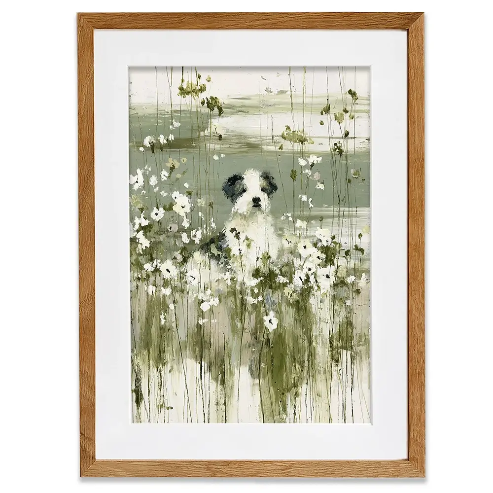 Puppy In The Meadow Framed Art Print Puppy In The Meadow Framed Art Print wall art product Chromatic Storm Studio