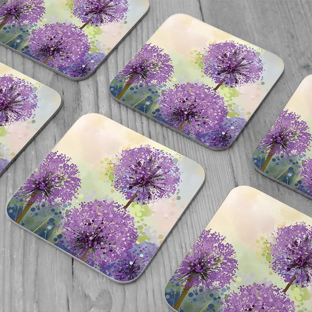 Purple Allium Coaster Set Purple Allium Coaster Set wall art product pluie_r / Shutterstock