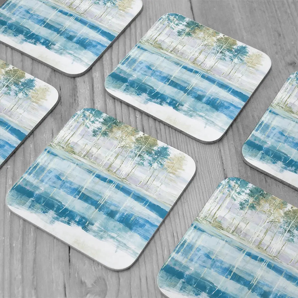 Quiet Lake Tree Reflection Coaster Set Quiet Lake Tree Reflection Coaster Set wall art product Chromatic Storm Studio