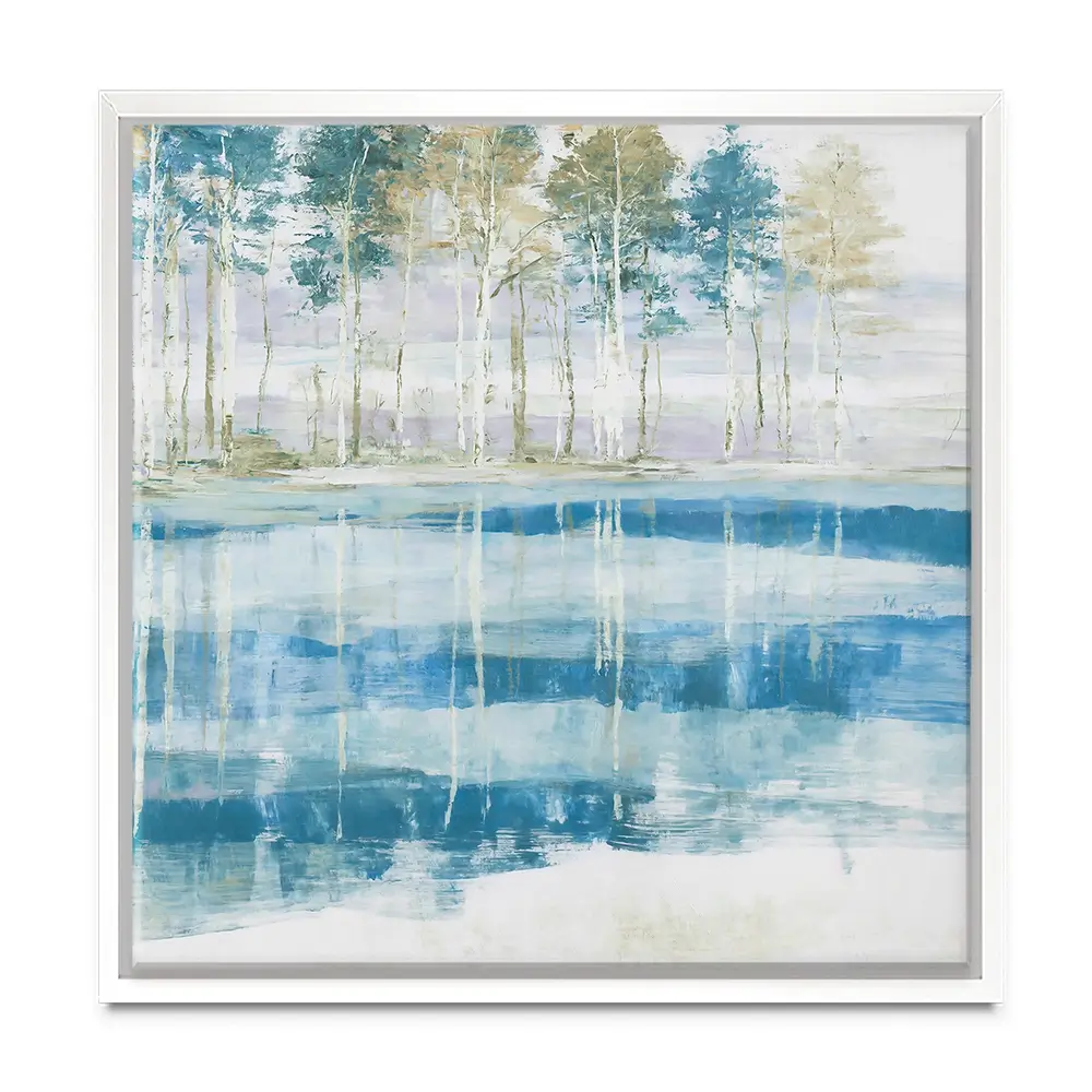 Quiet Lake Tree Reflection Square Canvas Print Quiet Lake Tree Reflection Square Canvas Print wall art product Chromatic Storm Studio
