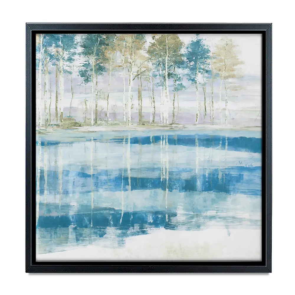 Quiet Lake Tree Reflection Square Canvas Print Quiet Lake Tree Reflection Square Canvas Print wall art product Chromatic Storm Studio
