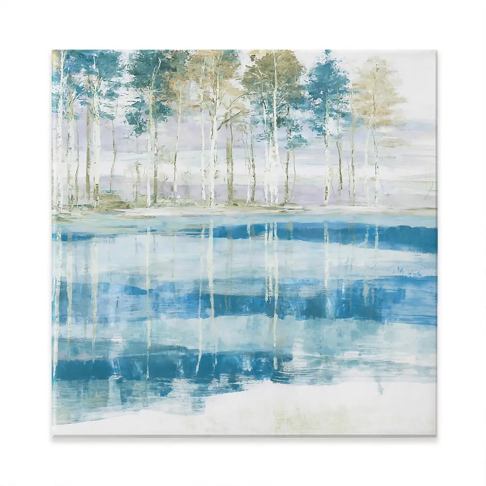 Quiet Lake Tree Reflection Square Canvas Print Quiet Lake Tree Reflection Square Canvas Print wall art product Chromatic Storm Studio