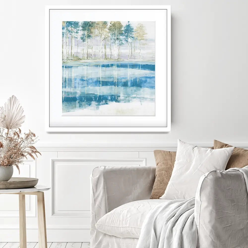 Quiet Lake Tree Reflection Square Framed Art Print Quiet Lake Tree Reflection Square Framed Art Print wall art product Chromatic Storm Studio